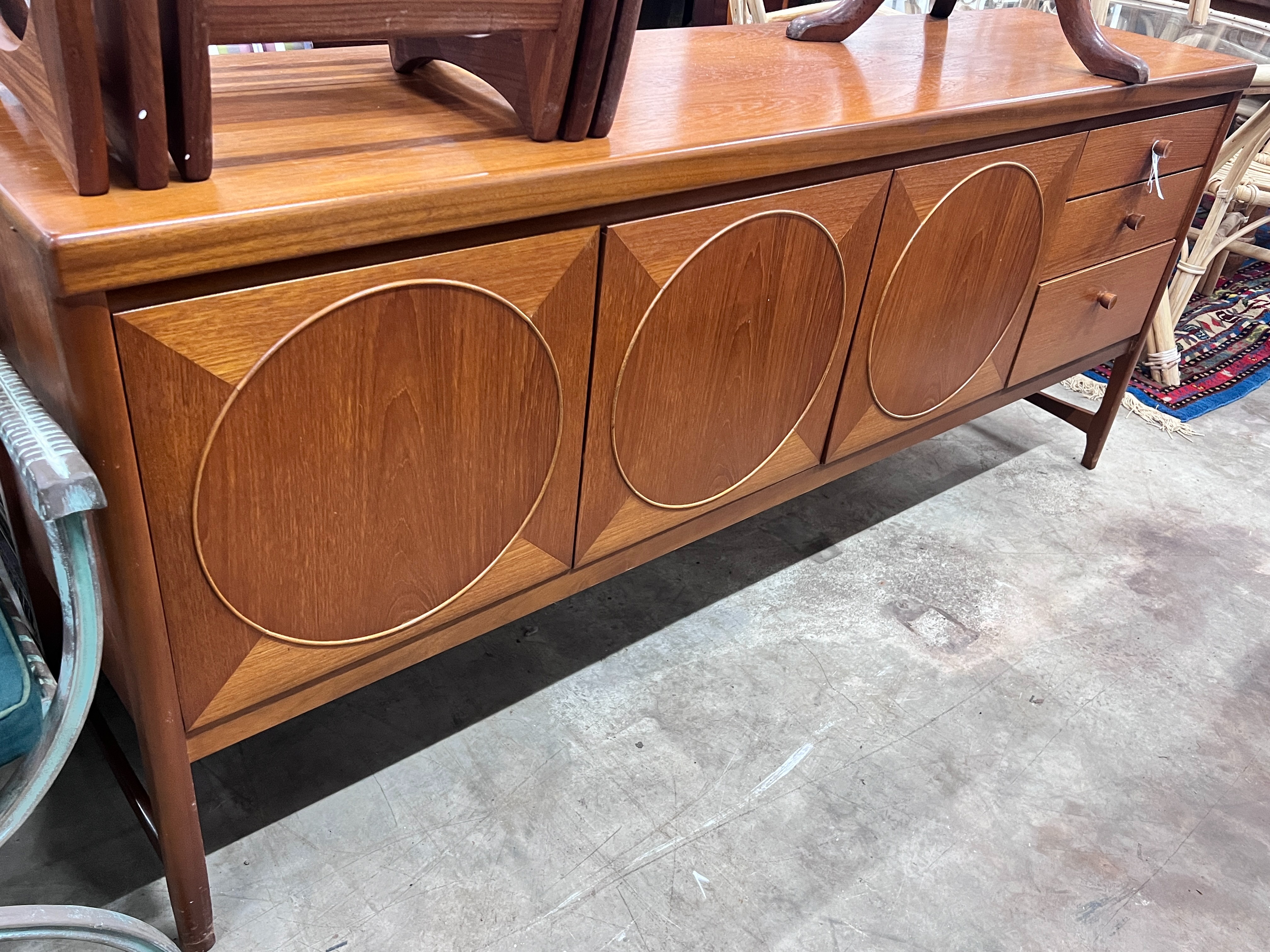 A Nathan 'Circles' teak sideboard, length 183cm, depth 45cm, height 78cm